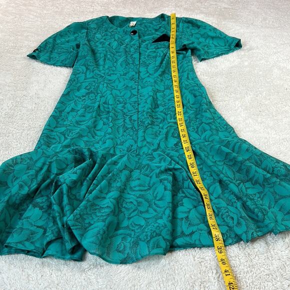 Vintage 80s Unbranded drop waist secretary day dress, size 10 petite - Picture 4 of 9